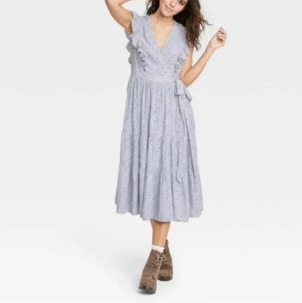 Universal Thread V-Neck Tiered Midi Wrap Dress Size M Cottagecore Boho Feminine